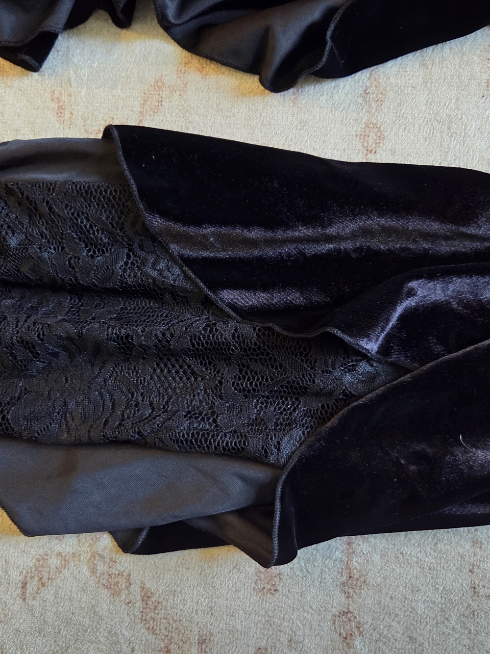 Velvet Gothic Flared Lace-Hem Pants - Black 484 - Picture 5 of 6